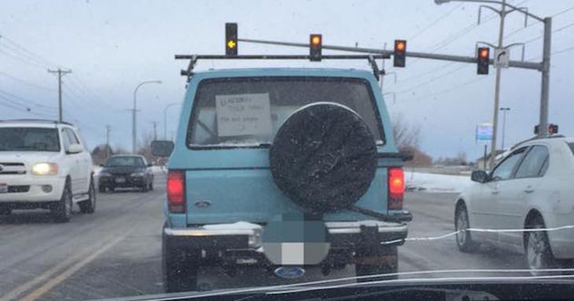 A Mom Got Stuck Behind This Slow Vehicle, But A Sign In The Window Made Her Question Her Behavior